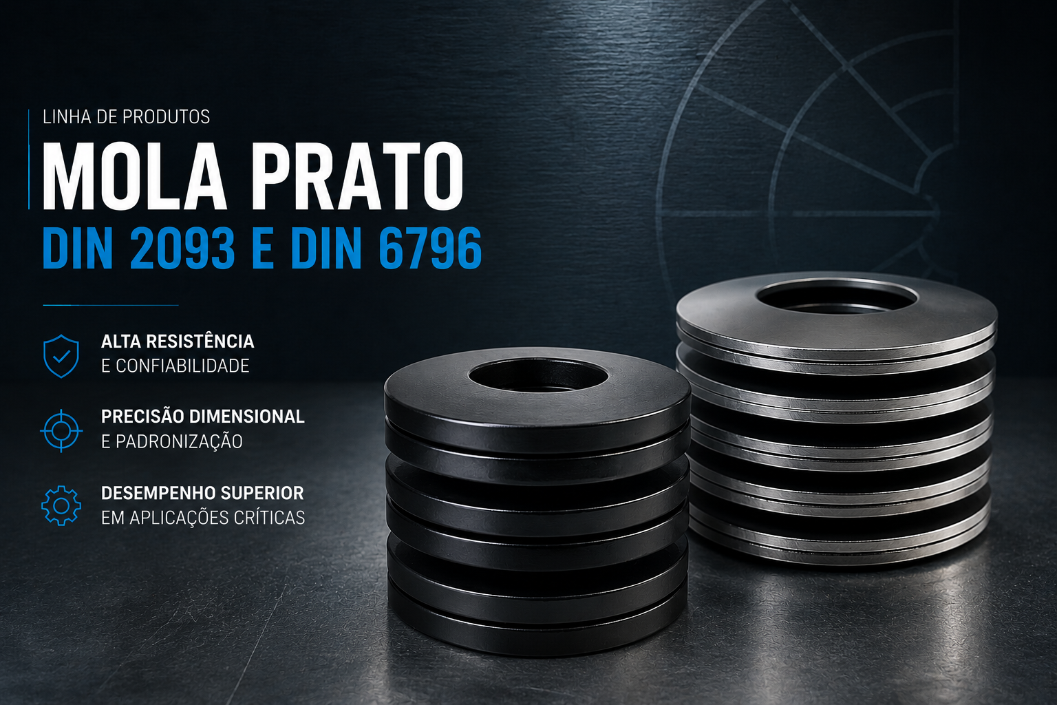 Mola Prato DIN 2093 e DIN 6796 - Fabricante Nacional Unistamp Metais