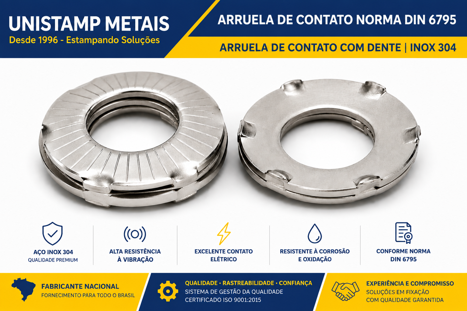Arruela de Contato Inox 304 DIN 6795 | DIN 6795 Inox 304 - Fabricante Nacional Unistamp Metais