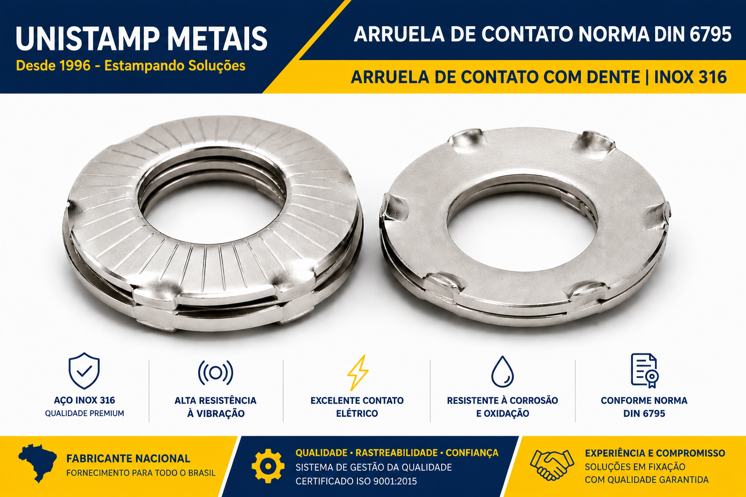 Arruela de Contato Inox 316 316L DIN 6795 | DIN 6795 Inox 316 316 L - Fabricante Nacional Unistamp Metais