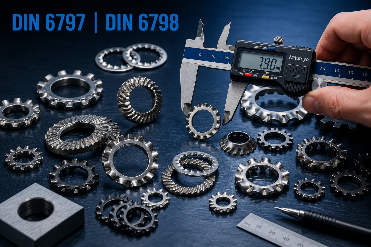 Arruelas Dentadas DIN 6797 e DIN 6798 Formas A, J e V fabricadas pela Unistamp em Inox 304, Inox 316, Inox 316L, Cobre e Aço Carbono