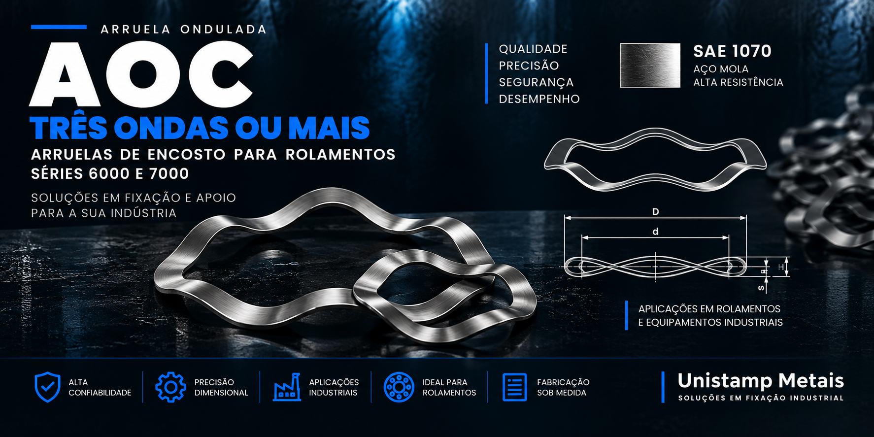 Arruela Ondulada Rolamentos - Arruela Ondulada Compensação, AOC, Unistamp Metais